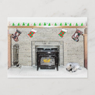 Keeshond jul Puppy Hund by Fireplace Painting Vykort
