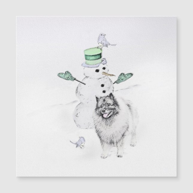 Keeshond jul snömannen målning hund konst (Framsida)