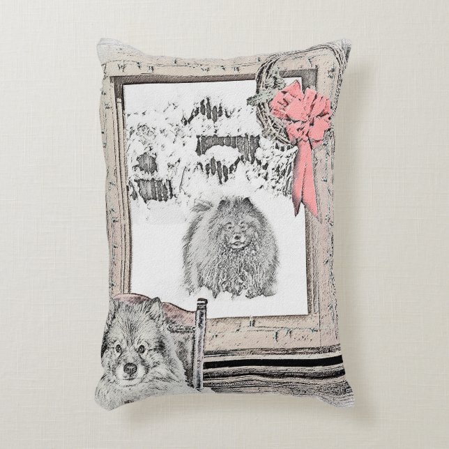 Keeshond jul vinter fönster målning hund konst prydnadskudde (Framsidan(Vertikal))