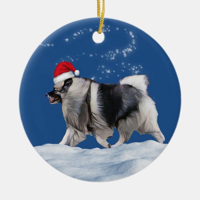Keeshond jultomte julgransprydnad keramik (Framsidan)