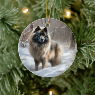Keeshond Låt det snöa jul Julgransprydnad Keramik