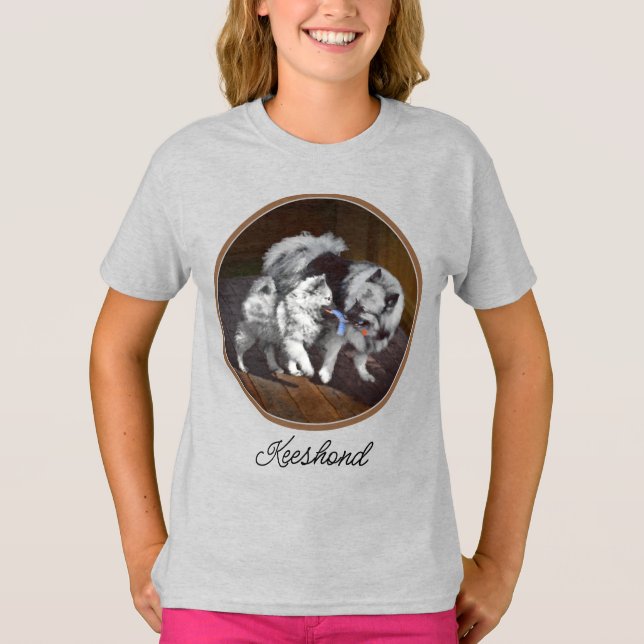 Keeshond Lek tid Målar - Söt Original Hund Konst T Shirt (Framsida)