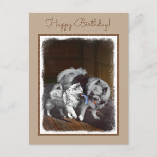 Keeshond Lek tid Målar - Söt Original Hund Konst Vykort