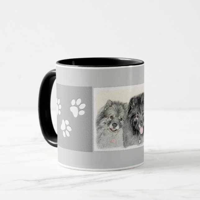 Keeshond Mamma och Son Målning - Original Hund Kon Mugg (Framsida vänster)