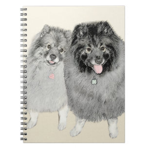 Keeshond Mamma och Son Painting - Original Hund Ar Anteckningsbok