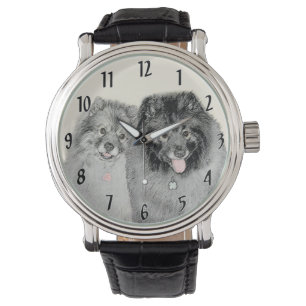 Keeshond Mamma och Son Painting - Original Hund Ar Armbandsur