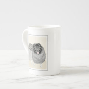 Keeshond Mamma och Son Painting - Original Hund Ar Benporslin Mugg