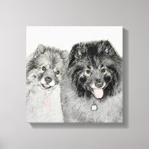Keeshond Mamma och Son Painting - Original Hund Ar Canvastryck