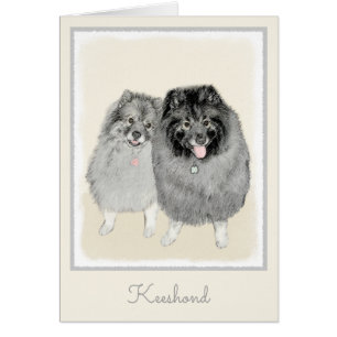 Keeshond Mamma och Son Painting - Original Hund Ar Hälsningskort