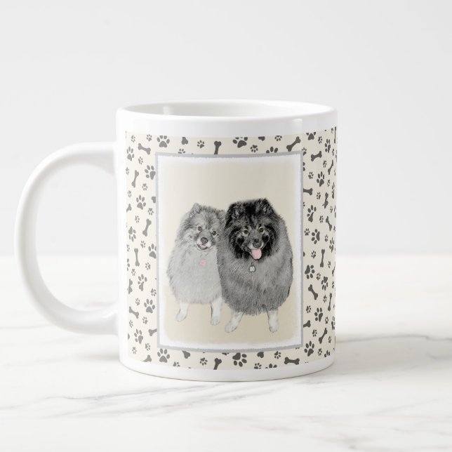 Keeshond Mamma och Son Painting - Original Hund Ar Jumbo Mugg (Vänster)