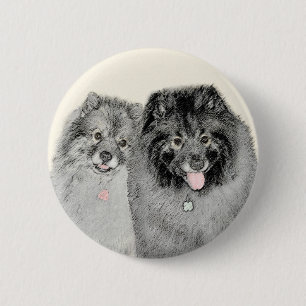 Keeshond Mamma och Son Painting - Original Hund Ar Knapp