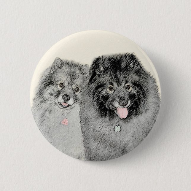 Keeshond Mamma och Son Painting - Original Hund Ar Knapp (Framsida)