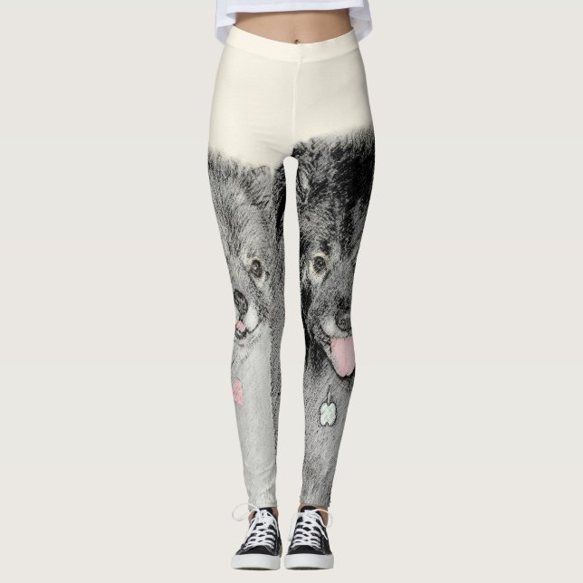 Keeshond Mamma och Son Painting - Original Hund Ar Leggings (Framsida)