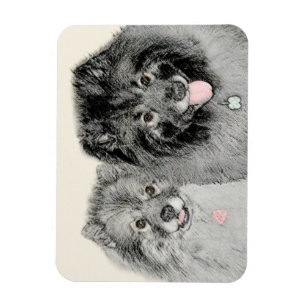 Keeshond Mamma och Son Painting - Original Hund Ar Magnet