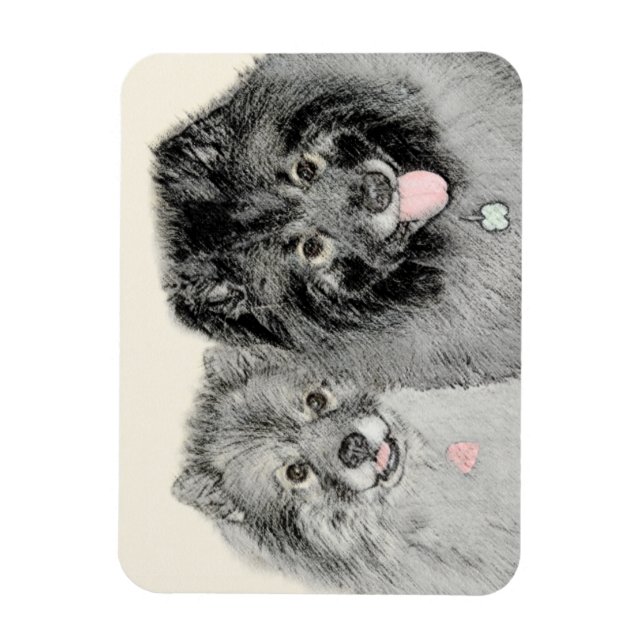 Keeshond Mamma och Son Painting - Original Hund Ar Magnet (Vertikal)