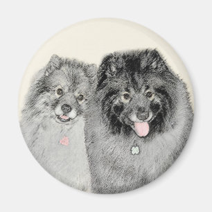 Keeshond Mamma och Son Painting - Original Hund Ar Magnet
