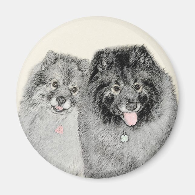 Keeshond Mamma och Son Painting - Original Hund Ar Magnet (Framsidan)