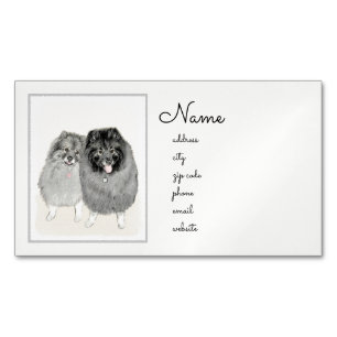 Keeshond Mamma och Son Painting - Original Hund Ar Magnetiska Visitkort