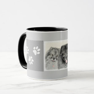 Keeshond Mamma och Son Painting - Original Hund Ar Mugg