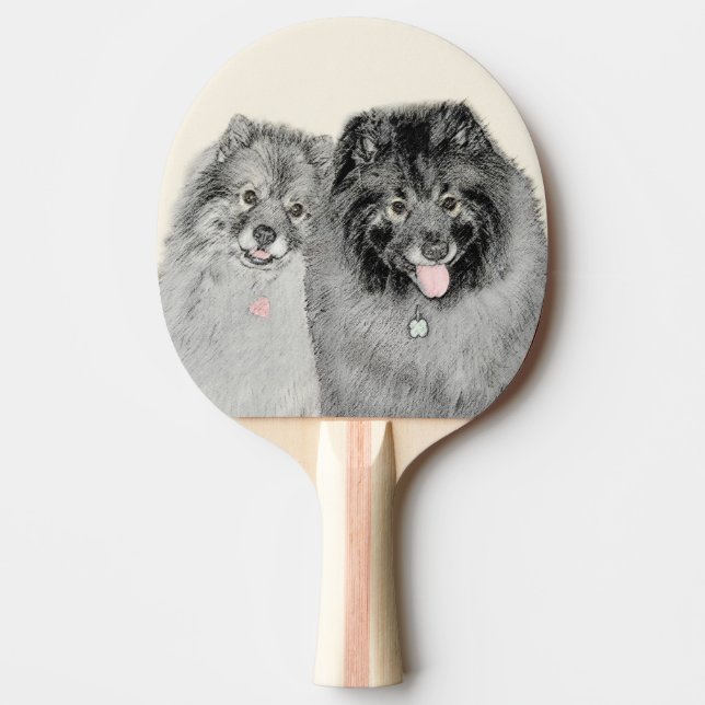 Keeshond Mamma och Son Painting - Original Hund Ar Pingisracket (Framsidan)