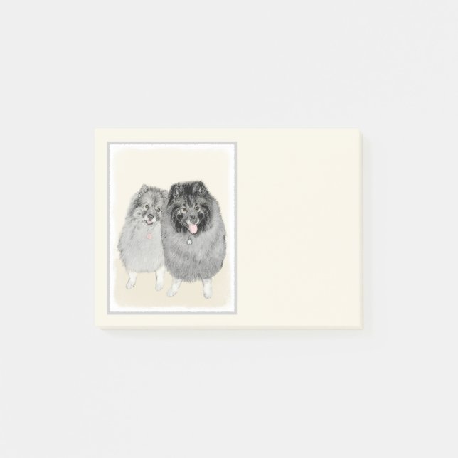 Keeshond Mamma och Son Painting - Original Hund Ar Post-it Block (Framsida)
