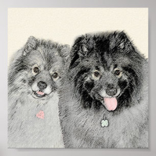 Keeshond Mamma och Son Painting - Original Hund Ar Poster