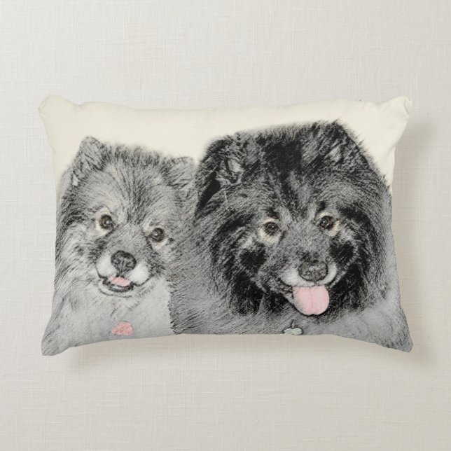 Keeshond Mamma och Son Painting - Original Hund Ar Prydnadskudde (Framsidan)