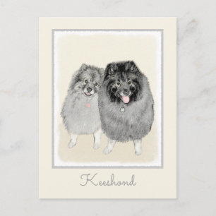 Keeshond Mamma och Son Painting - Original Hund Ar Vykort