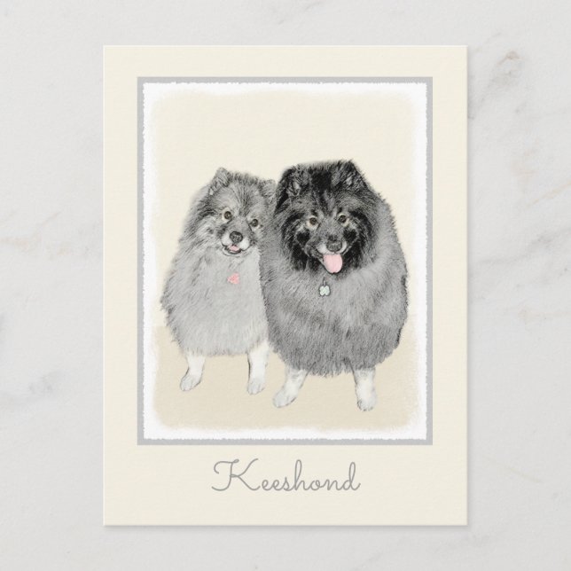 Keeshond Mamma och Son Painting - Original Hund Ar Vykort (Framsida)