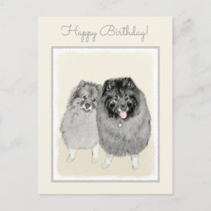 Keeshond Mamma och Son Painting - Original Hund Ar Vykort