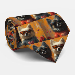 Keeshond med hjärter rosor Alla hjärtans dag Slips