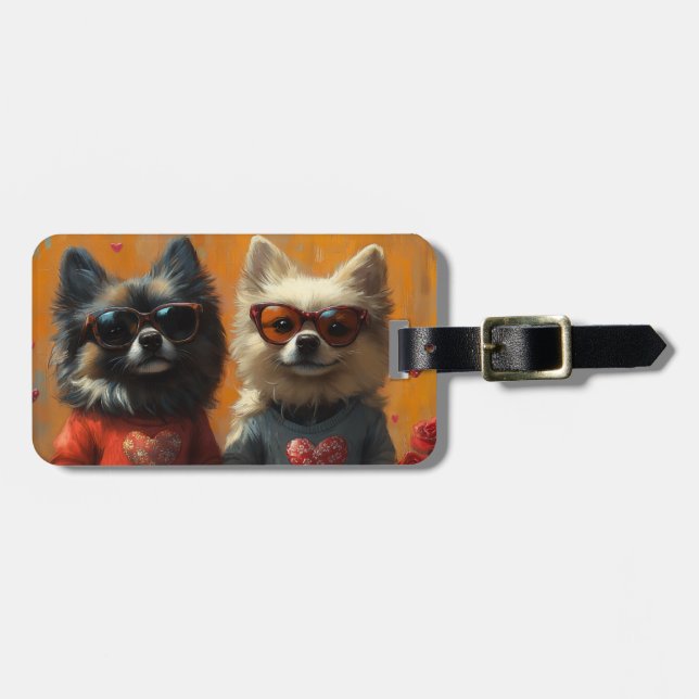 Keeshond med hjärterosor Alla hjärtans dag Bagagebricka (Horisontell Framsida)