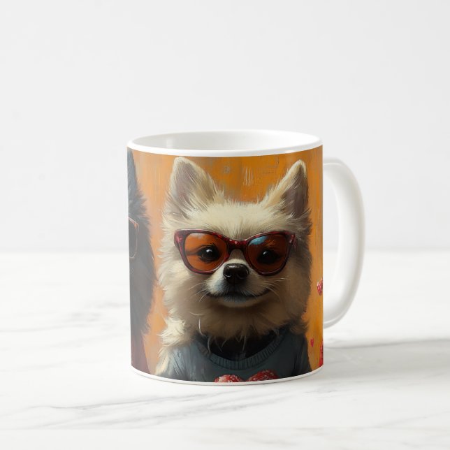Keeshond med hjärtrusor Alla hjärtans dag Kaffemugg (Framsida höger)