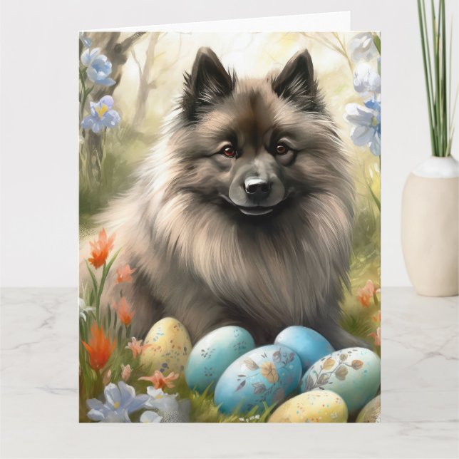 Keeshond med Påskägg Kort (Framsida)
