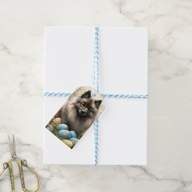 Keeshond med påskägg presentetikett (Med Snöre)