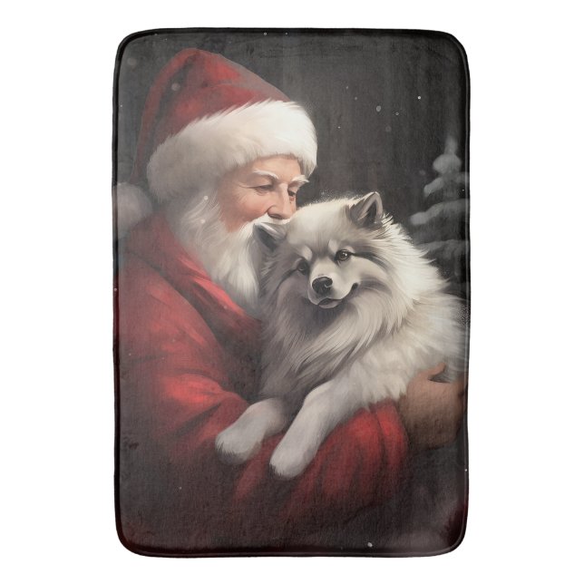 Keeshond med tomte festlig jul badrumsmatta (Framsidan (Vertikal))