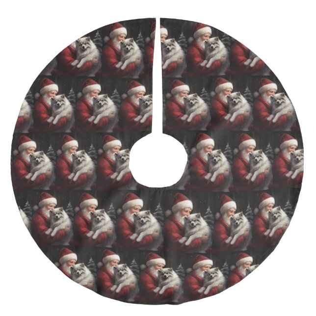 Keeshond med tomte festlig jul julgransmatta borstad polyester (Framsidan)