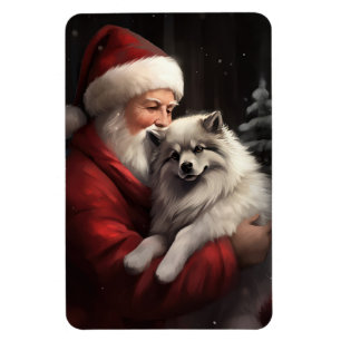 Keeshond med tomte festlig jul magnet