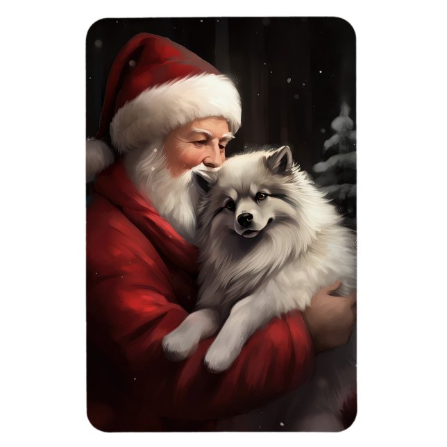 Keeshond med tomte festlig jul magnet (Vertikal)