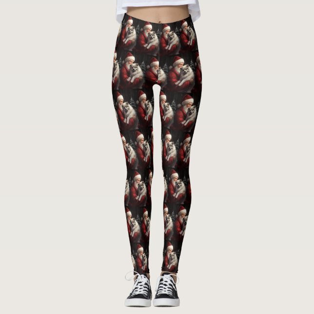 Keeshond med Tomte Jul Festiv Jul Leggings (Framsida)