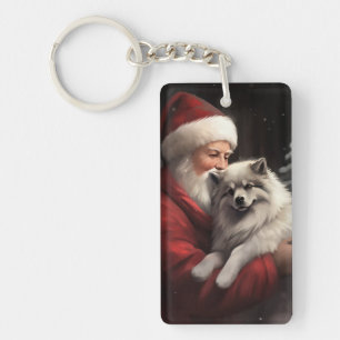 Keeshond med Tomte Julfirande Jul
