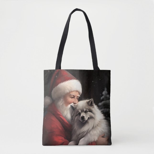 Keeshond med Tomte Julfirande Jul Tygkasse (Framsida)