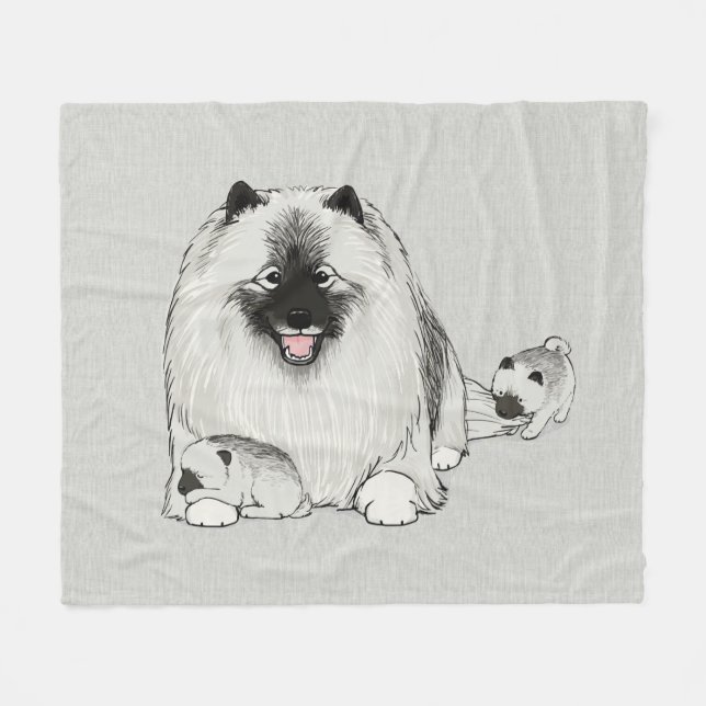 Keeshond med valpar | Cute Keesie Hund Family Fleecefilt (Framsidan (Horisontell))