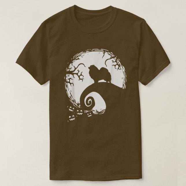 Keeshond och Måne Halloween T Shirt (Design framsida)