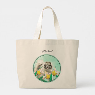 Keeshond Painting in Tulips Cute Original Hund Art Jumbo Tygkasse