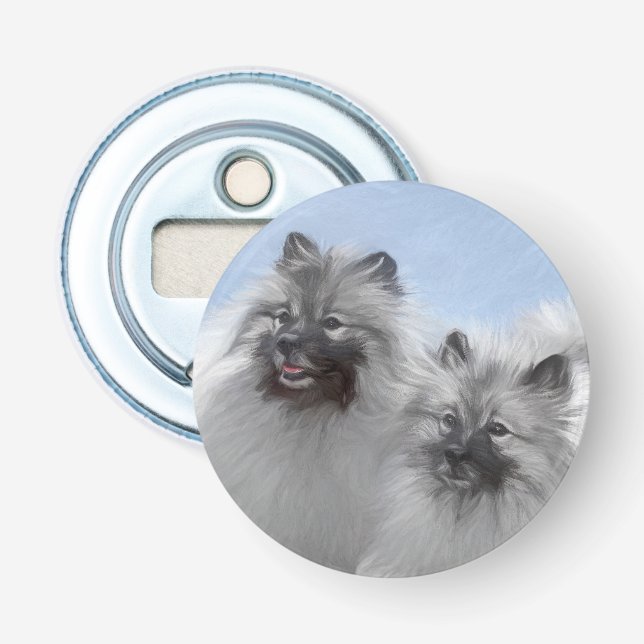 Keeshond Par Kees-målning Original Djurkonst Flasköppnare (Framsidan)