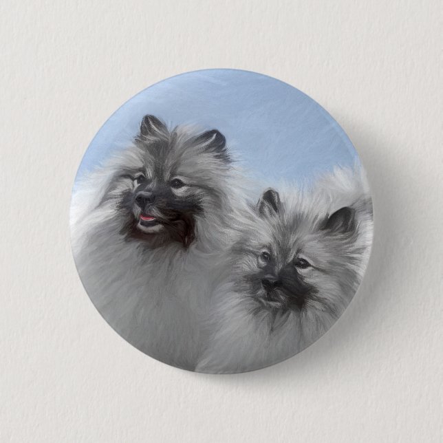Keeshond Par Kees-målning Original Djurkonst Knapp (Framsida)