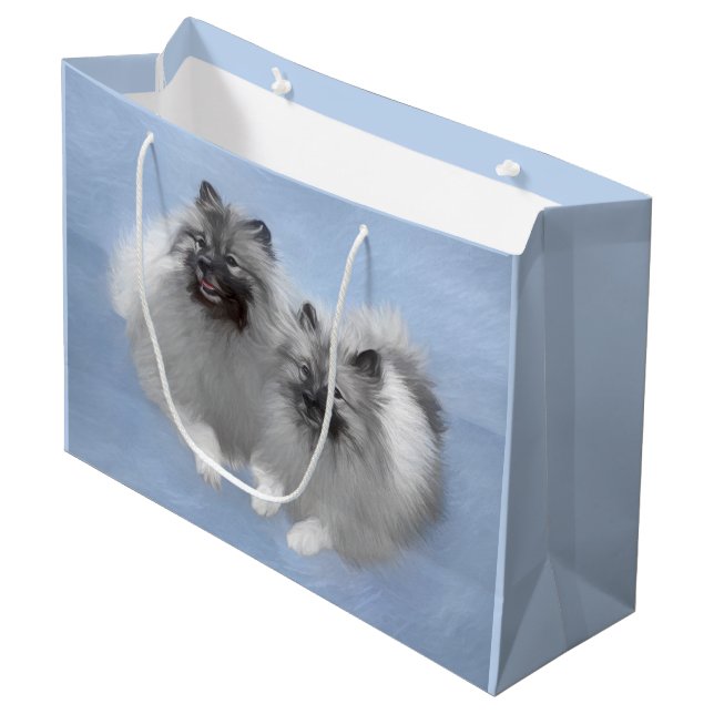 Keeshond par of Kees Painting Original Animal Art (Framsidan Vinklad)