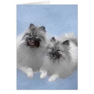 Keeshond par of Kees Painting Original Animal Art Hälsningskort