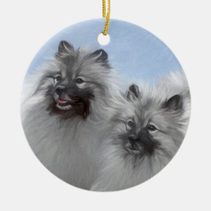 Keeshond par of Kees Painting Original Animal Art Julgransprydnad Keramik